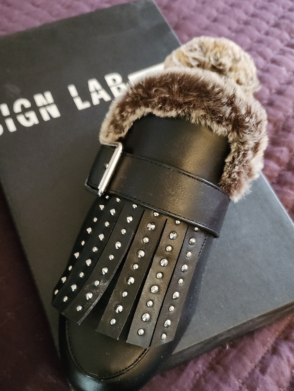 Lord & Taylor Design Lap Faux Fur Trimmed Mule